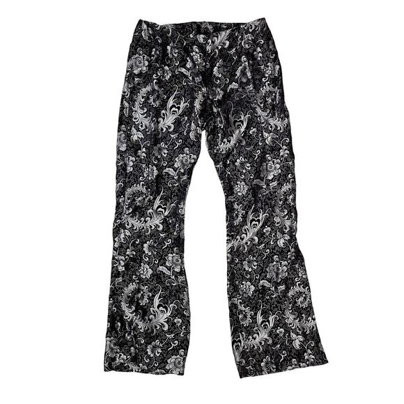 Vtg Willi Smith Pants Black Silver Damask Floral Boot Cut Zip Back Flat Front 8 - Picture 1 of 5